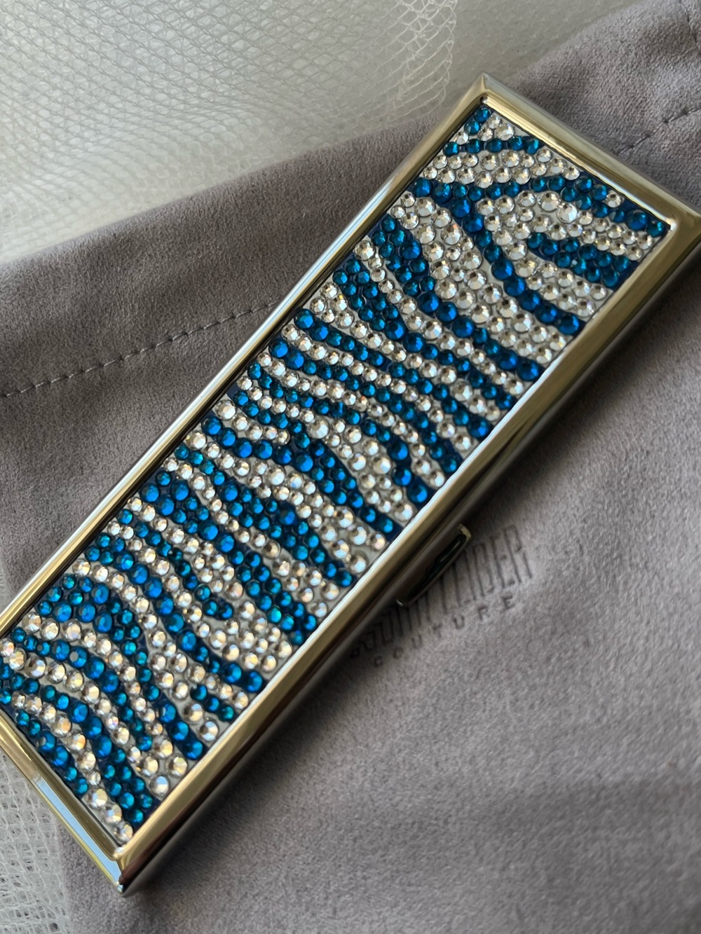 Judith Leiber Vintage Blue and Silver Crystal Mirror Case, Like NEW 💙🤍